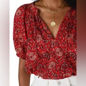 Ulla Johnson Red Floral Blouse – Size M (Estimated)